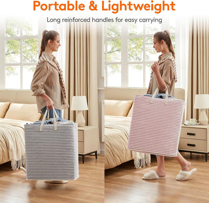 80L Large Laundry Baskets, 3 Pack, Reinforced Handles, Beige