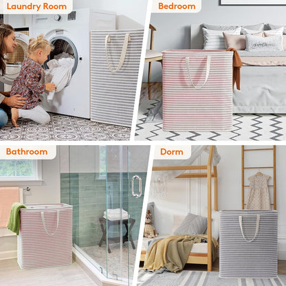 80L Large Laundry Baskets, 3 Pack, Reinforced Handles, Beige