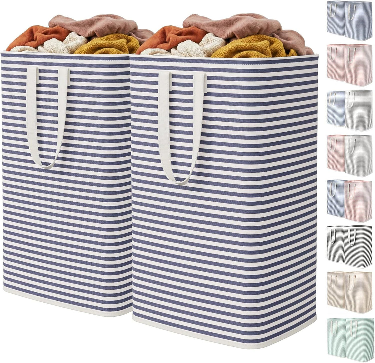 80L Large Laundry Baskets, 3 Pack, Reinforced Handles, Beige