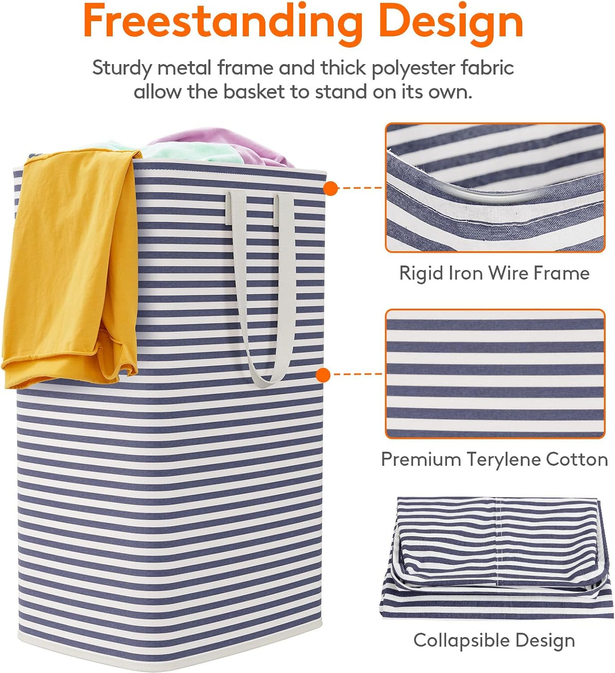 80L Large Laundry Baskets, 3 Pack, Reinforced Handles, Beige