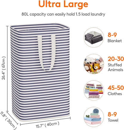 80L Large Laundry Baskets, 3 Pack, Reinforced Handles, Beige