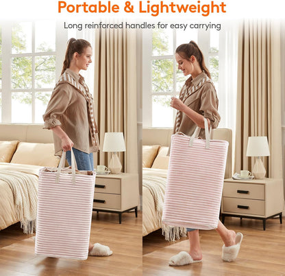 80L Large Laundry Baskets, 3 Pack, Reinforced Handles, Beige