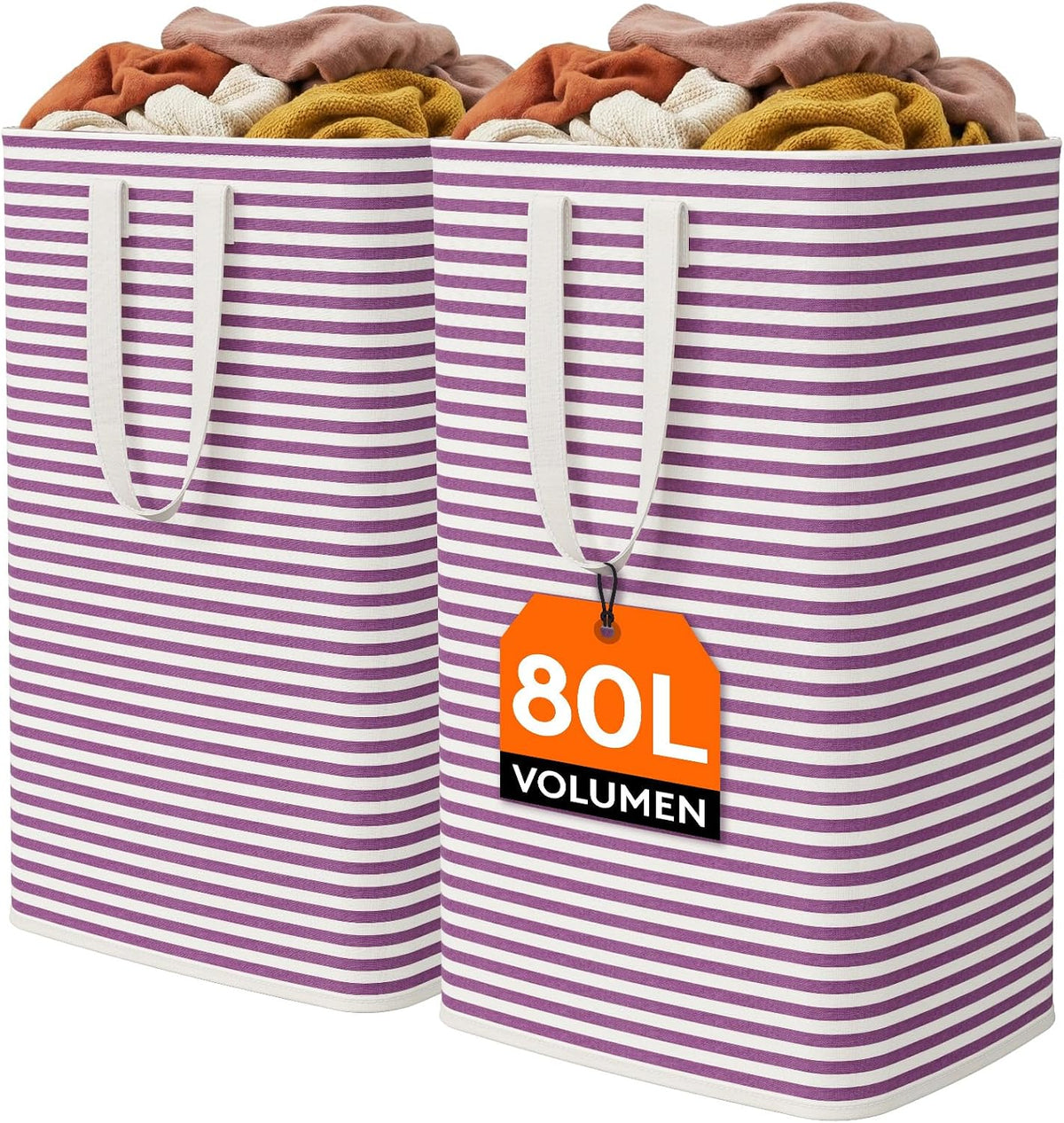 80L Large Laundry Baskets, 3 Pack, Reinforced Handles, Beige