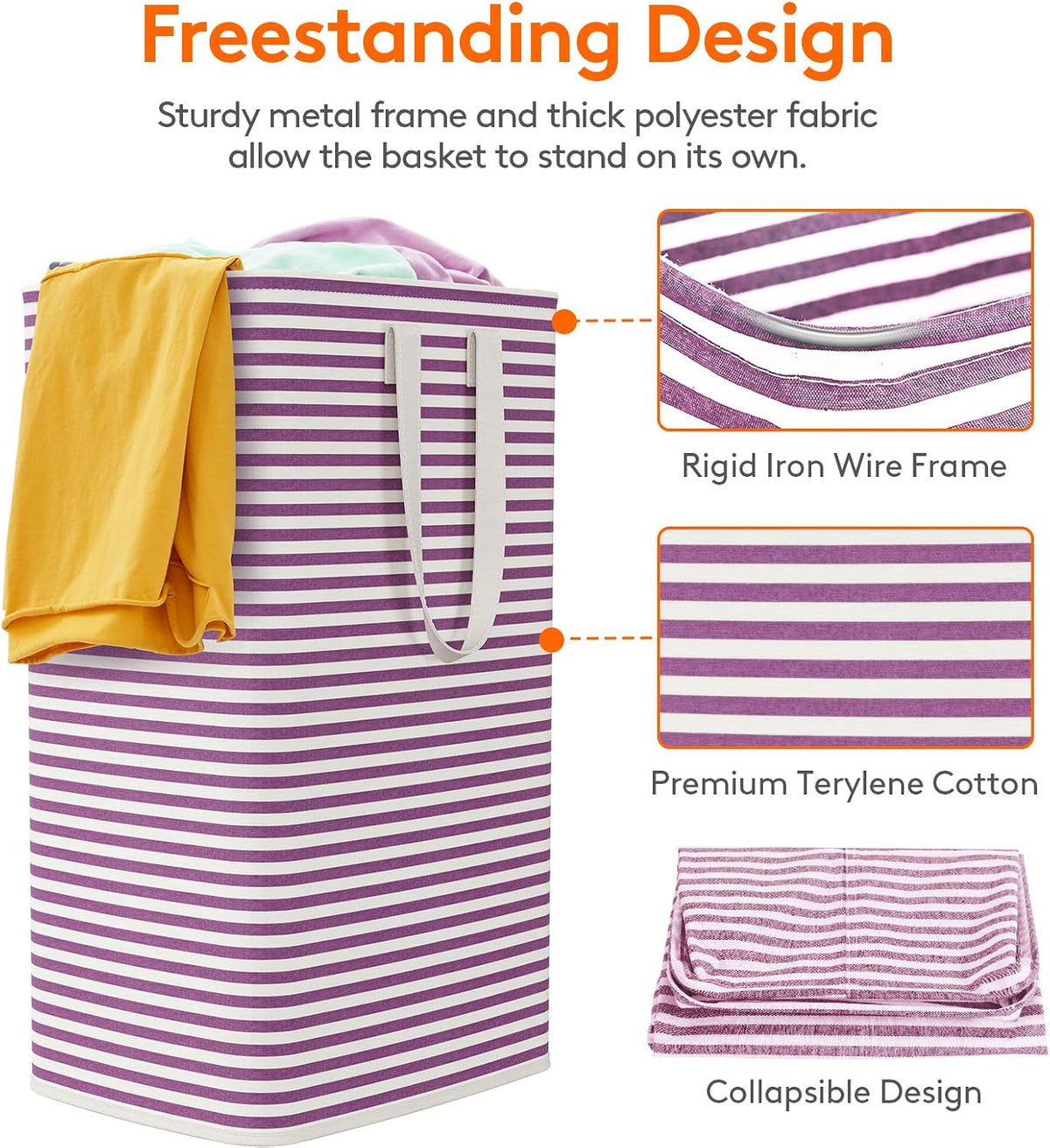 80L Large Laundry Baskets, 3 Pack, Reinforced Handles, Beige