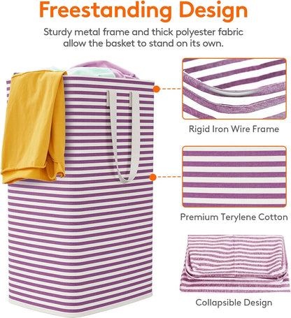 80L Large Laundry Baskets, 3 Pack, Reinforced Handles, Beige