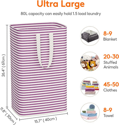 80L Large Laundry Baskets, 3 Pack, Reinforced Handles, Beige