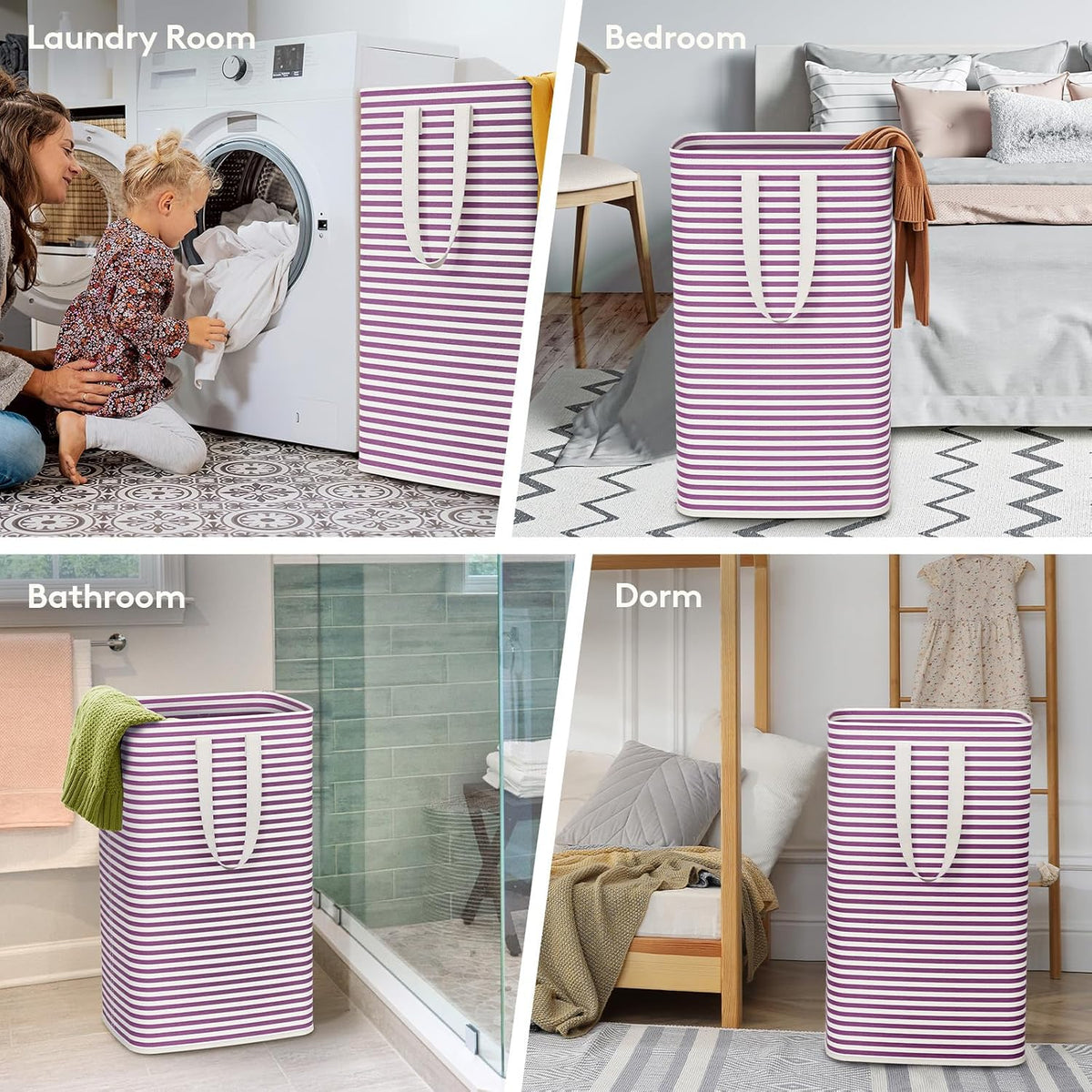 80L Large Laundry Baskets, 3 Pack, Reinforced Handles, Beige
