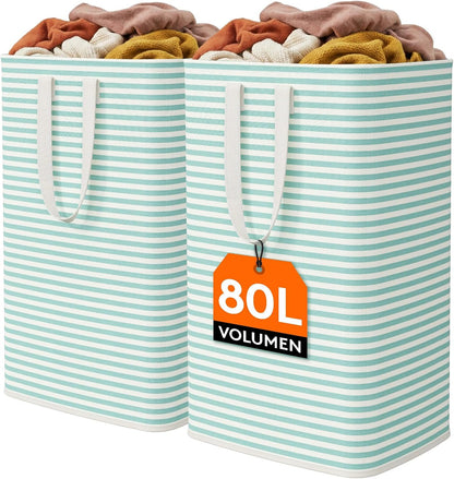 80L Large Laundry Baskets, 3 Pack, Reinforced Handles, Beige