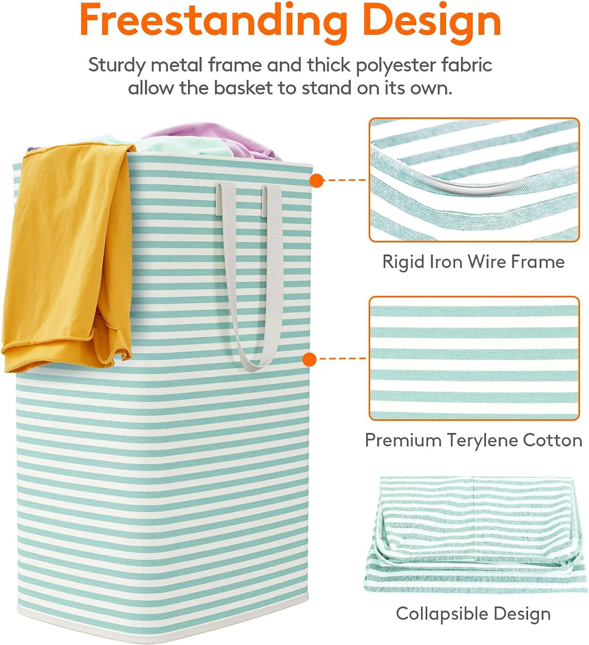 80L Large Laundry Baskets, 3 Pack, Reinforced Handles, Beige