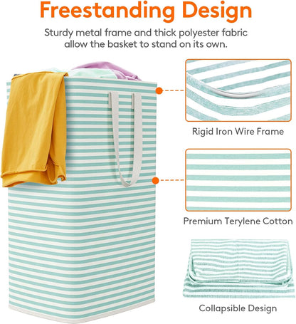 80L Large Laundry Baskets, 3 Pack, Reinforced Handles, Beige