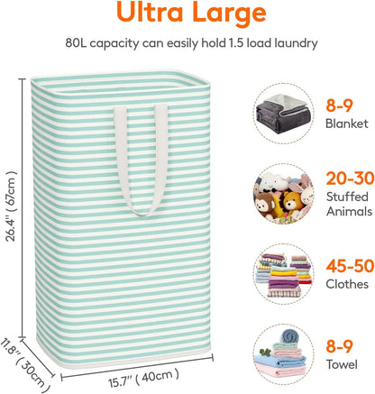 80L Large Laundry Baskets, 3 Pack, Reinforced Handles, Beige