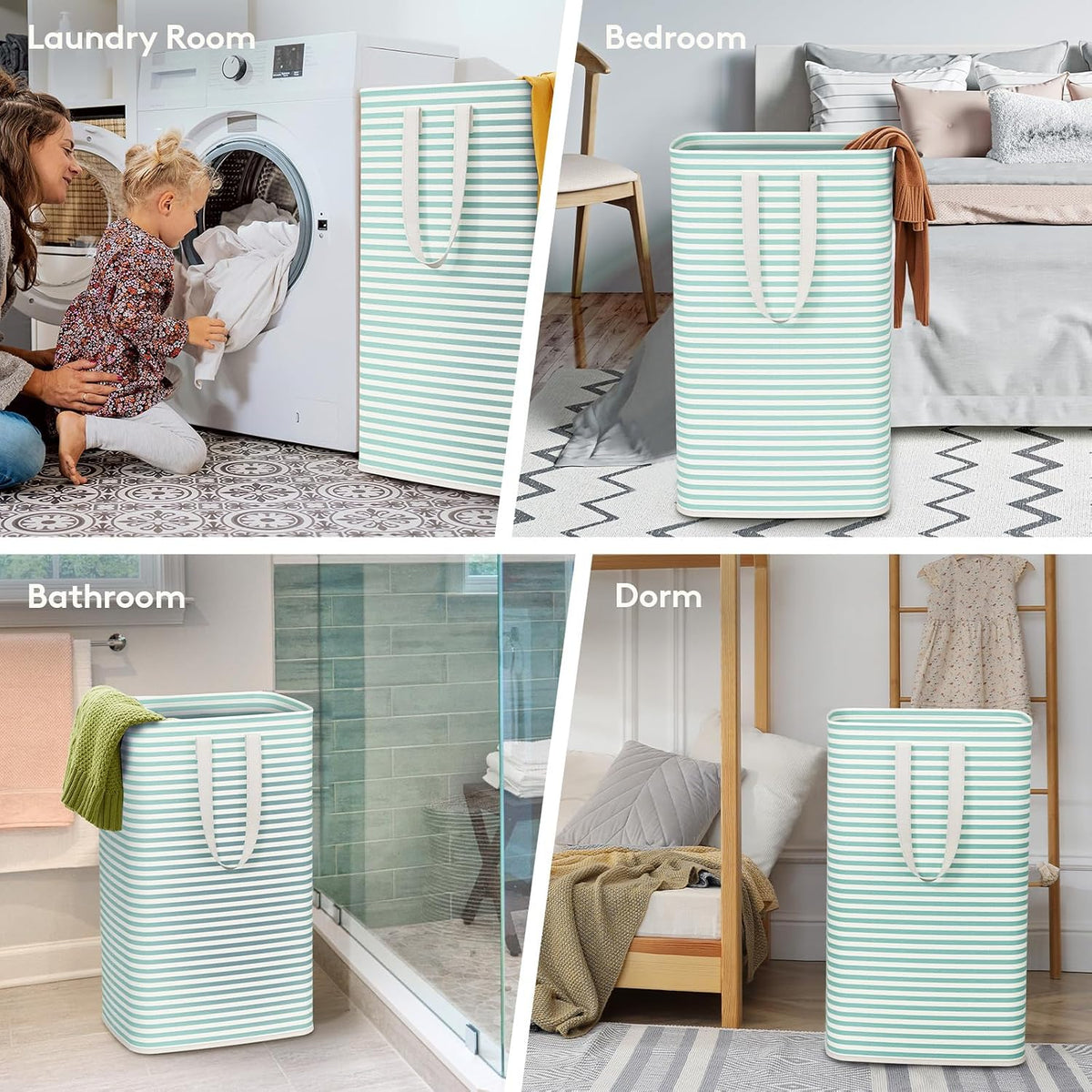 80L Large Laundry Baskets, 3 Pack, Reinforced Handles, Beige