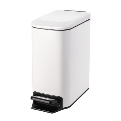 Small Bathroom Trash Can with Lid, 1.6 Gal, Soft Close, White