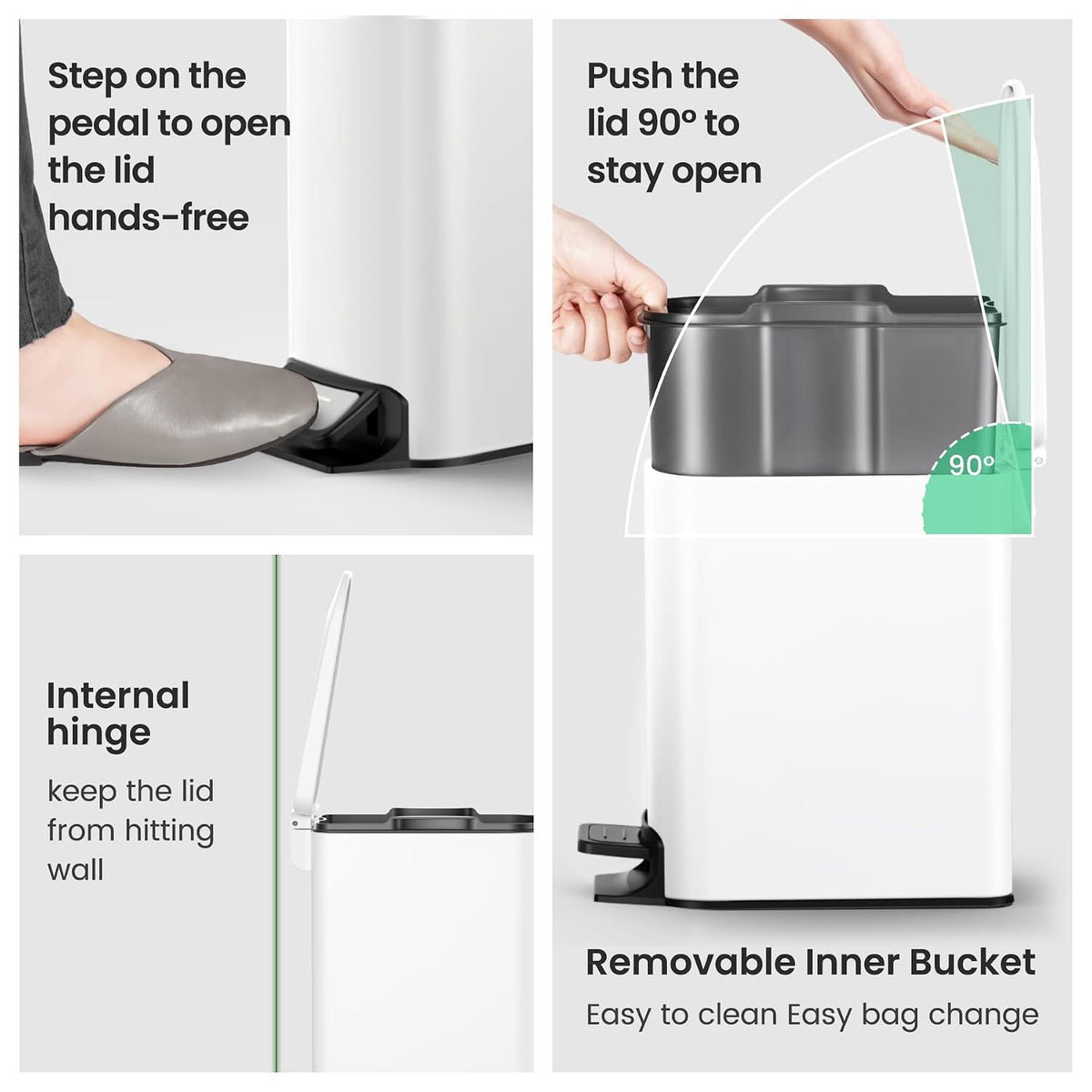 Small Bathroom Trash Can with Lid, 1.6 Gal, Soft Close, White