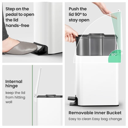 Small Bathroom Trash Can with Lid, 1.6 Gal, Soft Close, White