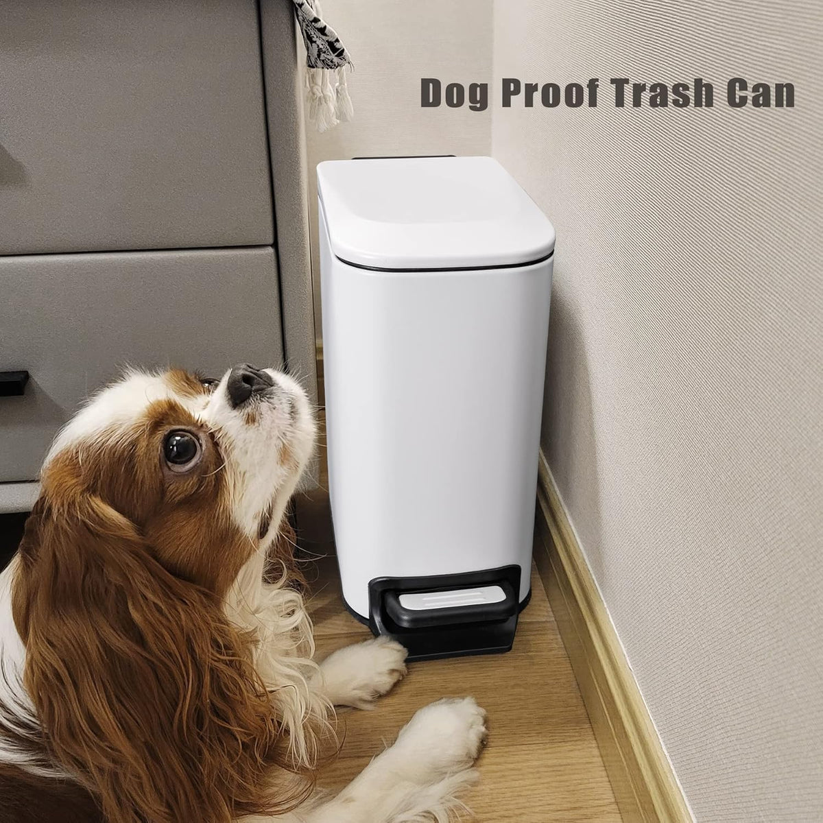 Small Bathroom Trash Can with Lid, 1.6 Gal, Soft Close, White
