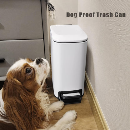 Small Bathroom Trash Can with Lid, 1.6 Gal, Soft Close, White