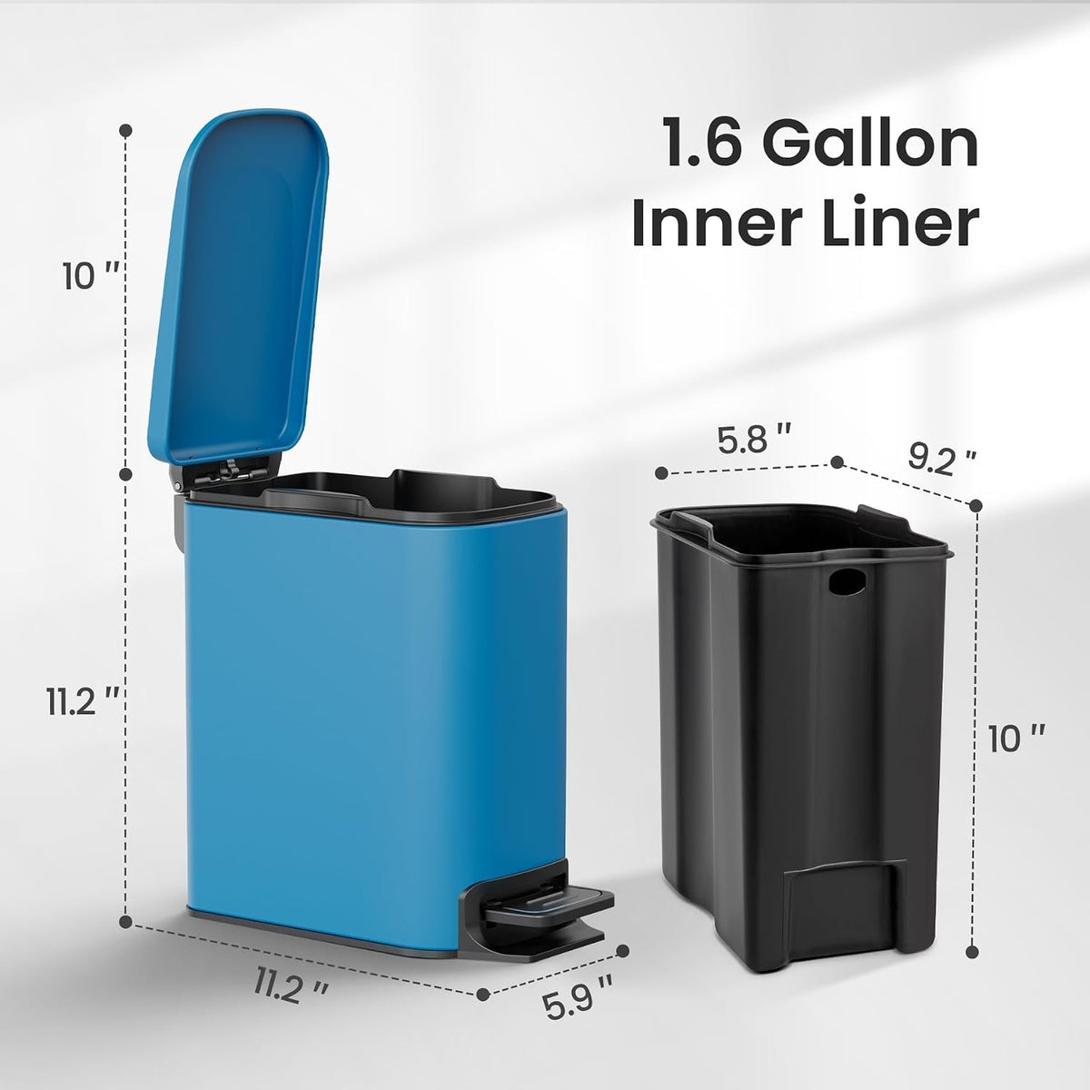 Small Bathroom Trash Can with Lid, 1.6 Gal, Soft Close, White