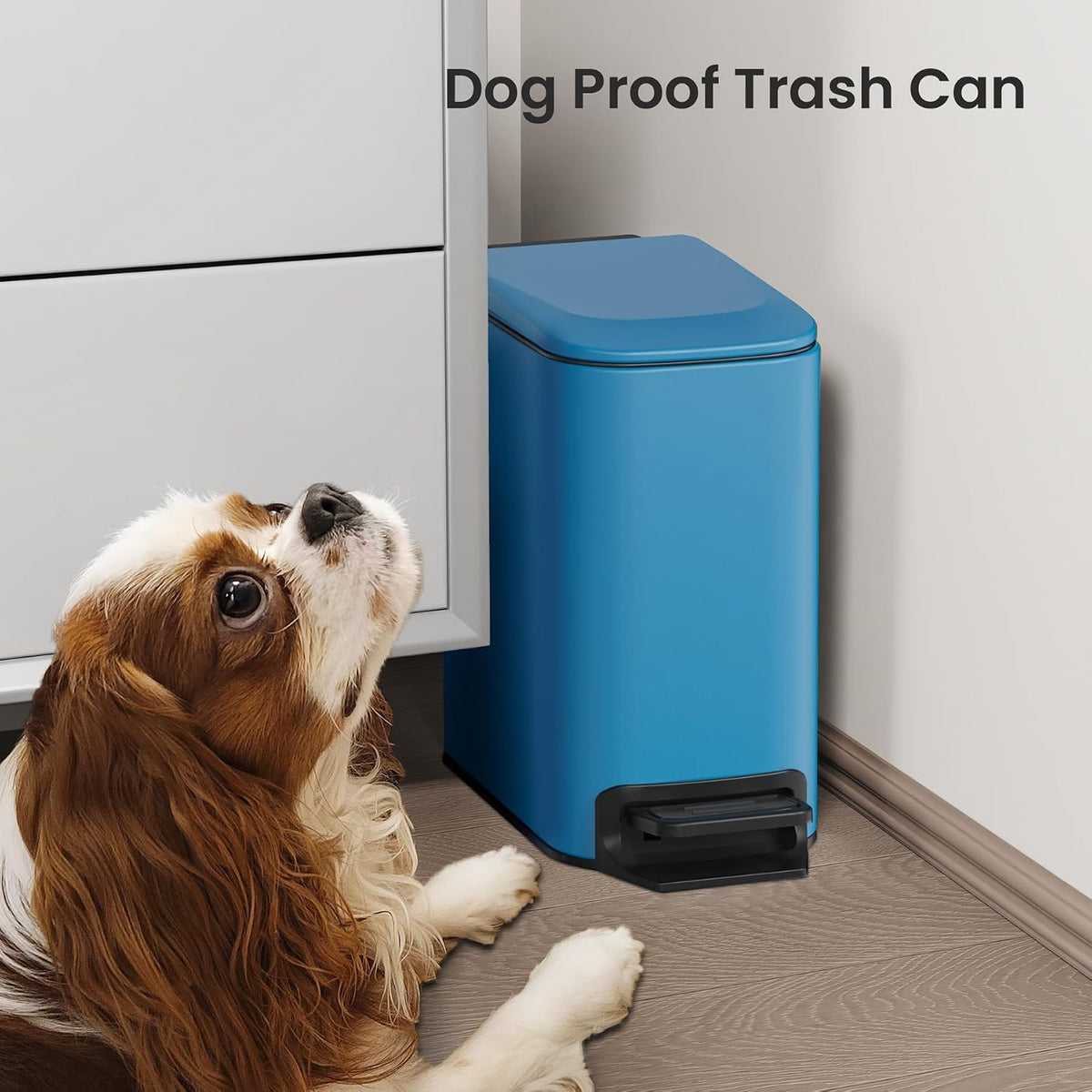 Small Bathroom Trash Can with Lid, 1.6 Gal, Soft Close, White