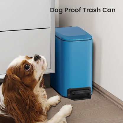 Small Bathroom Trash Can with Lid, 1.6 Gal, Soft Close, White