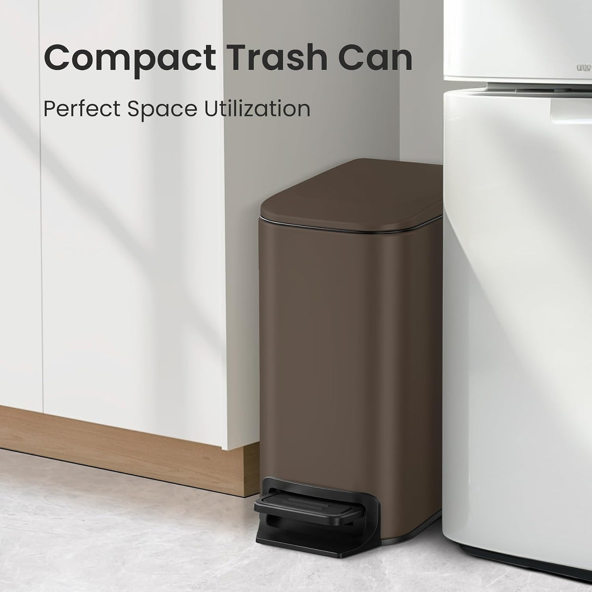Small Bathroom Trash Can with Lid, 1.6 Gal, Soft Close, White