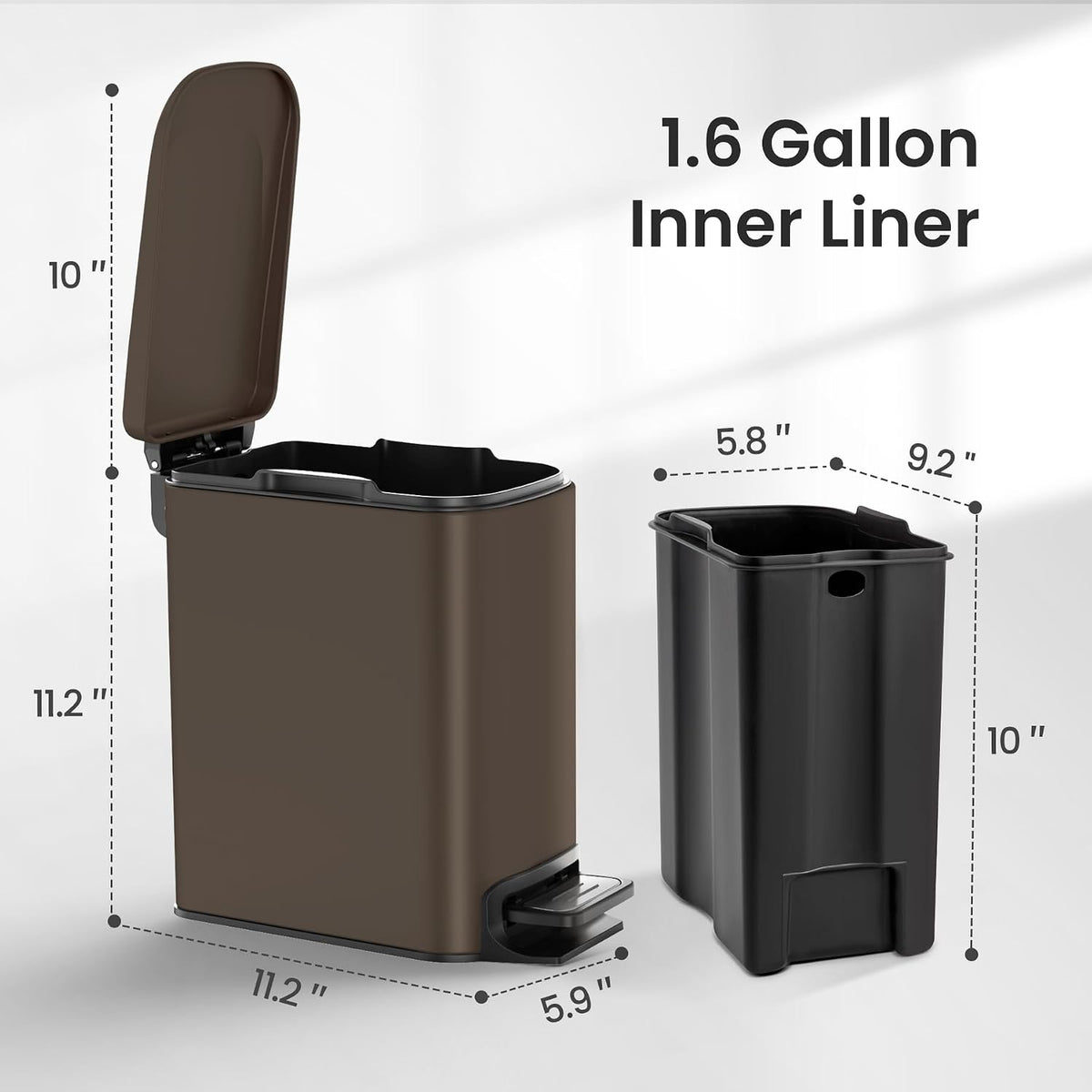 Small Bathroom Trash Can with Lid, 1.6 Gal, Soft Close, White