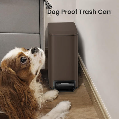 Small Bathroom Trash Can with Lid, 1.6 Gal, Soft Close, White
