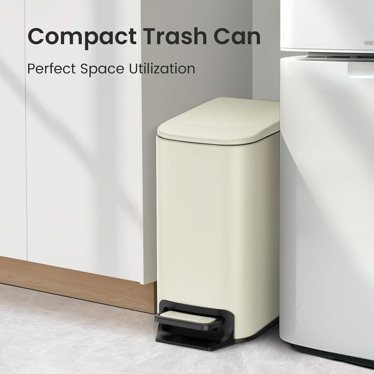 Small Bathroom Trash Can with Lid, 1.6 Gal, Soft Close, White