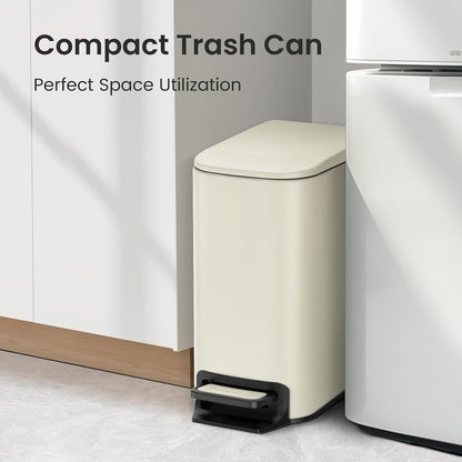 Small Bathroom Trash Can with Lid, 1.6 Gal, Soft Close, White