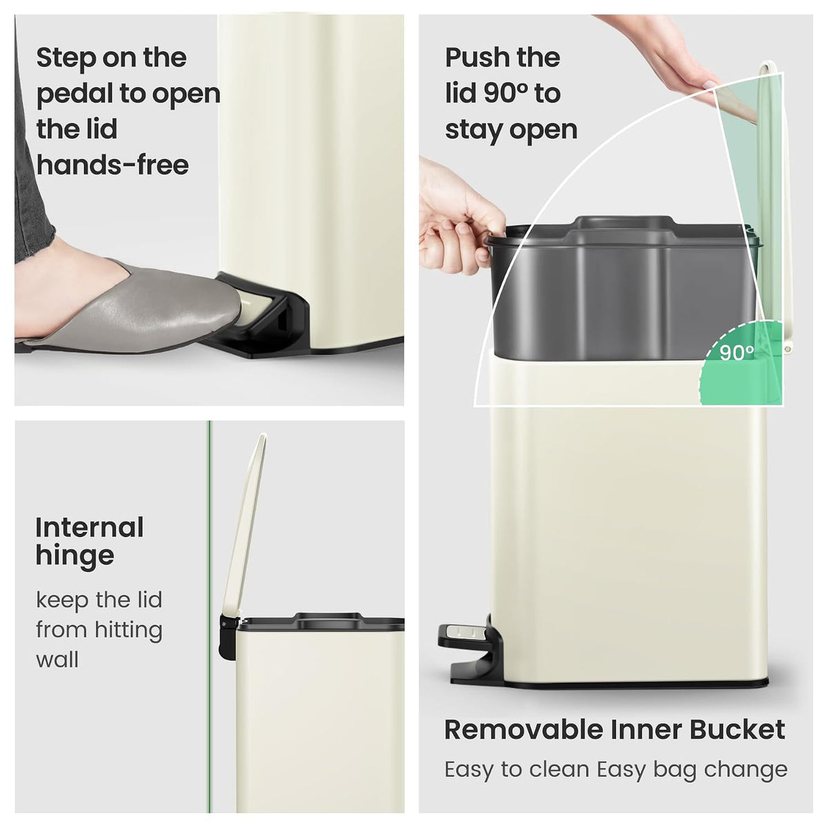 Small Bathroom Trash Can with Lid, 1.6 Gal, Soft Close, White