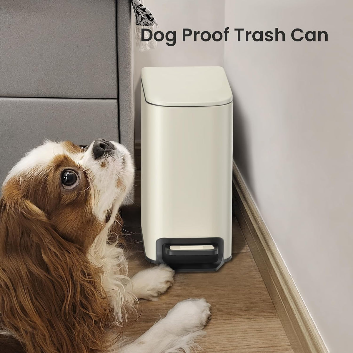 Small Bathroom Trash Can with Lid, 1.6 Gal, Soft Close, White