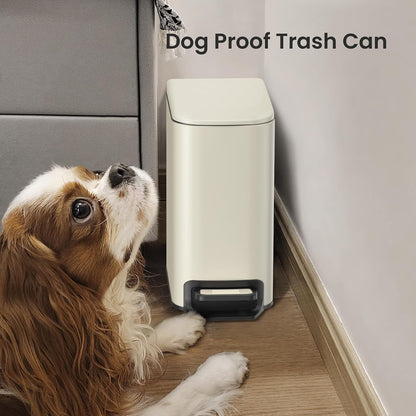 Small Bathroom Trash Can with Lid, 1.6 Gal, Soft Close, White