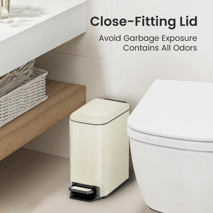 Small Bathroom Trash Can with Lid, 1.6 Gal, Soft Close, White