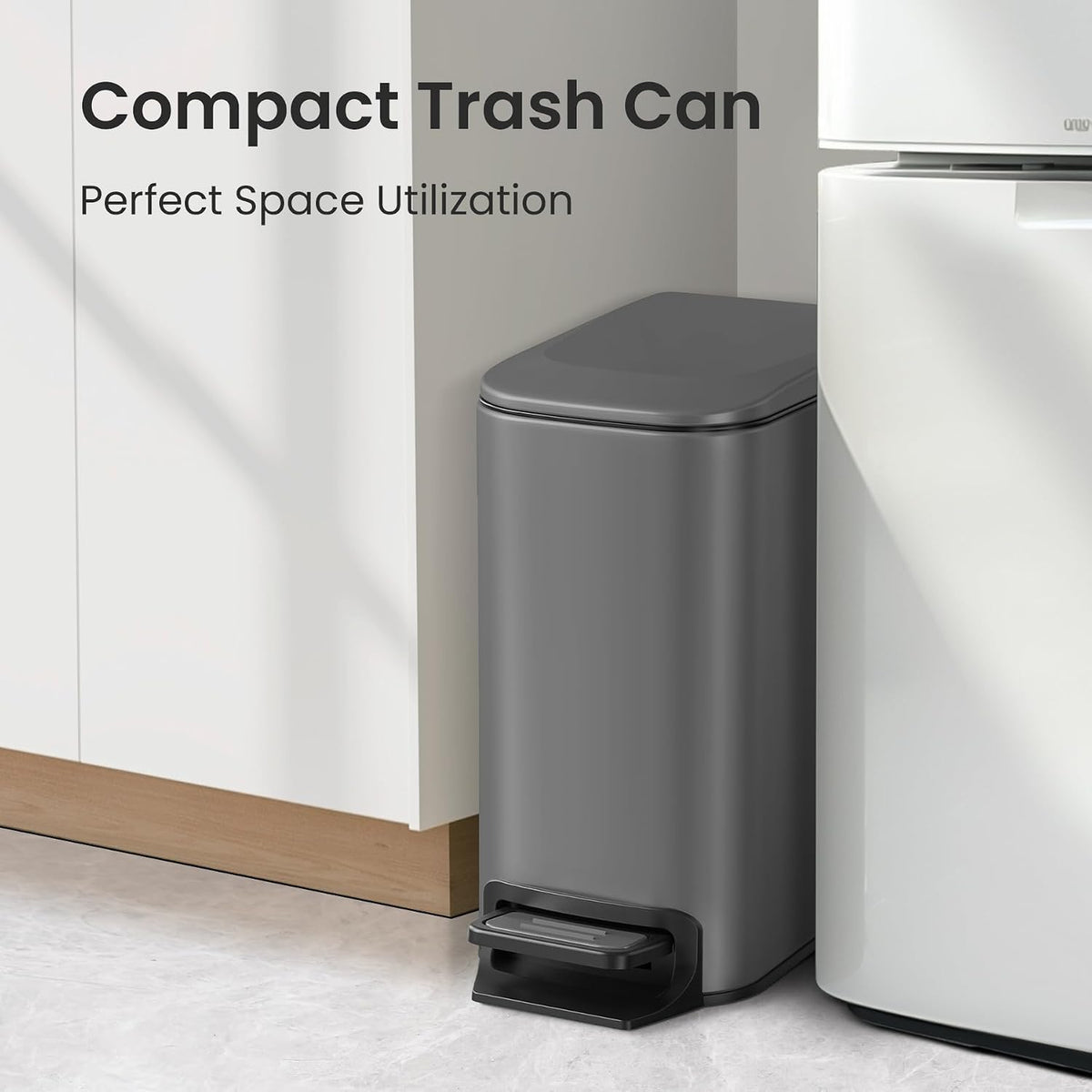 Small Bathroom Trash Can with Lid, 1.6 Gal, Soft Close, White