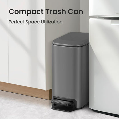 Small Bathroom Trash Can with Lid, 1.6 Gal, Soft Close, White