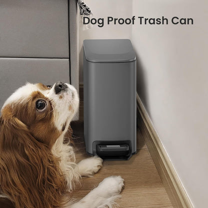 Small Bathroom Trash Can with Lid, 1.6 Gal, Soft Close, White