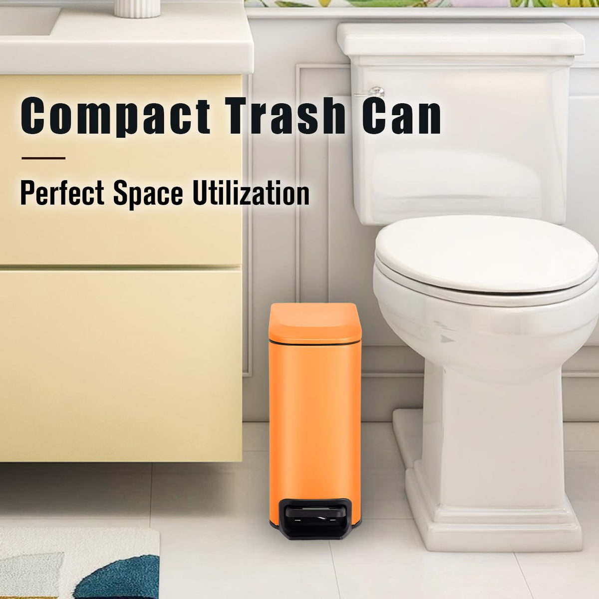 Small Bathroom Trash Can with Lid, 1.6 Gal, Soft Close, White