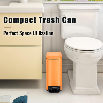 Small Bathroom Trash Can with Lid, 1.6 Gal, Soft Close, White