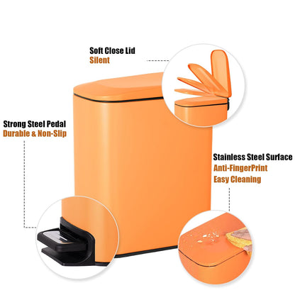 Small Bathroom Trash Can with Lid, 1.6 Gal, Soft Close, White