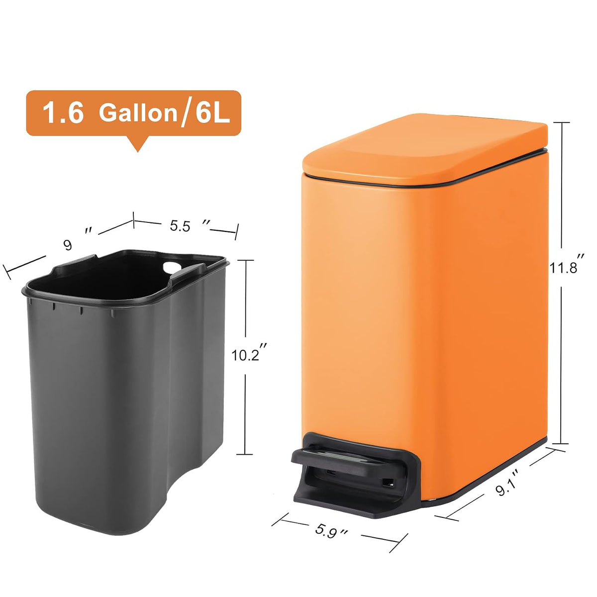 Small Bathroom Trash Can with Lid, 1.6 Gal, Soft Close, White