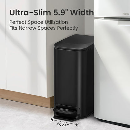 Small Bathroom Trash Can with Lid, 1.6 Gal, Soft Close, White