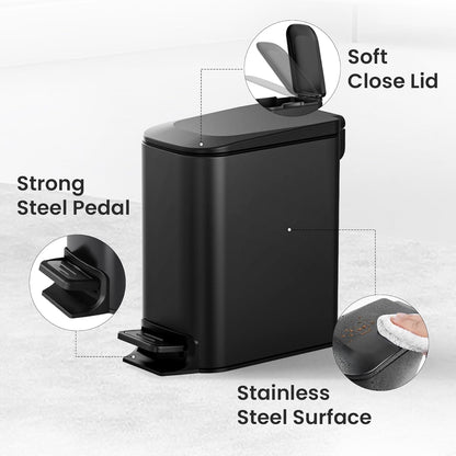 Small Bathroom Trash Can with Lid, 1.6 Gal, Soft Close, White