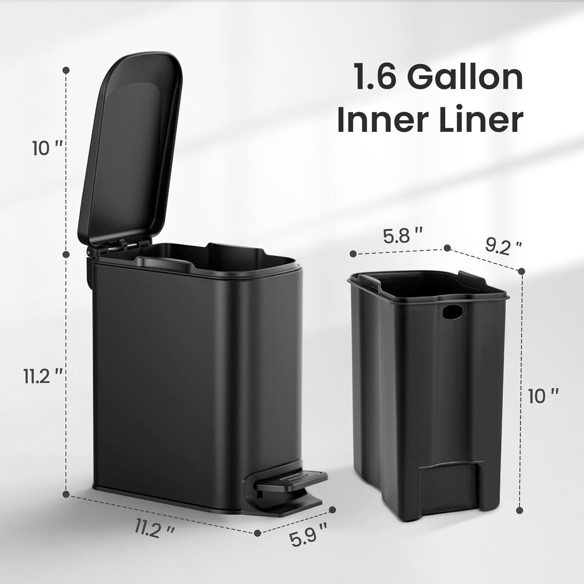Small Bathroom Trash Can with Lid, 1.6 Gal, Soft Close, White