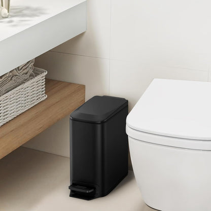 Small Bathroom Trash Can with Lid, 1.6 Gal, Soft Close, White
