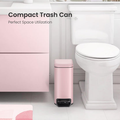 Small Bathroom Trash Can with Lid, 1.6 Gal, Soft Close, White