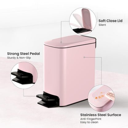 Small Bathroom Trash Can with Lid, 1.6 Gal, Soft Close, White