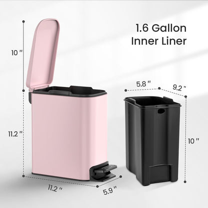 Small Bathroom Trash Can with Lid, 1.6 Gal, Soft Close, White