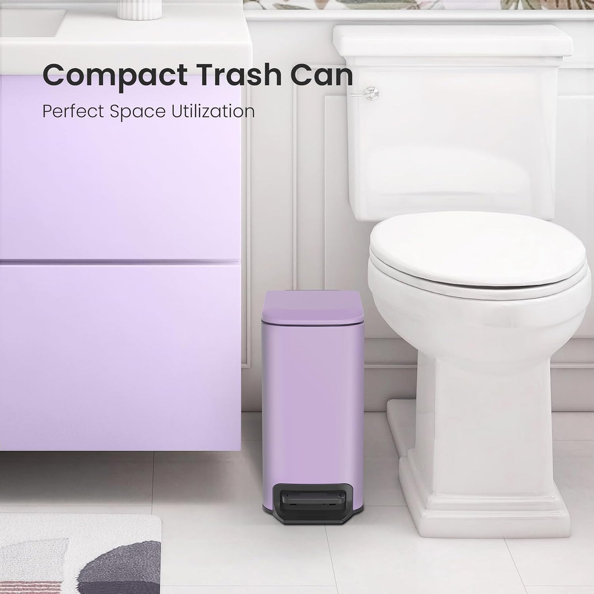 Small Bathroom Trash Can with Lid, 1.6 Gal, Soft Close, White