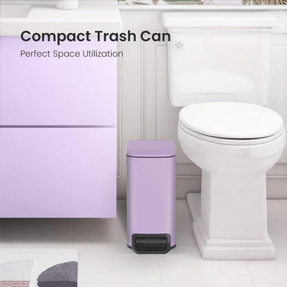 Small Bathroom Trash Can with Lid, 1.6 Gal, Soft Close, White