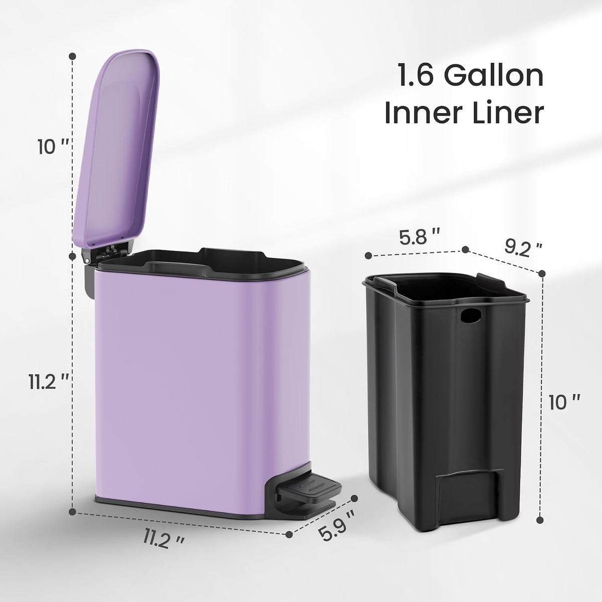 Small Bathroom Trash Can with Lid, 1.6 Gal, Soft Close, White